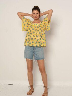 Fifi Top - Yellow Stripe Floral
